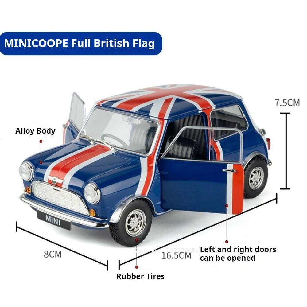 1:18 MINI Cooper Off Road Racing No. 177 Alloy Model Toys Diecast Car Doors Opened Rubber Tire Vehices Collectible Ornaments C260305