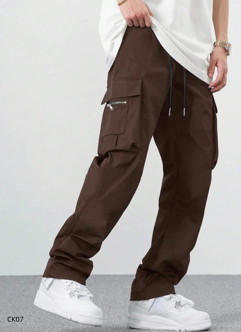 mens workwear pants mens loose straight leg casual pants mens drawstring workwear pocket pants 260305
