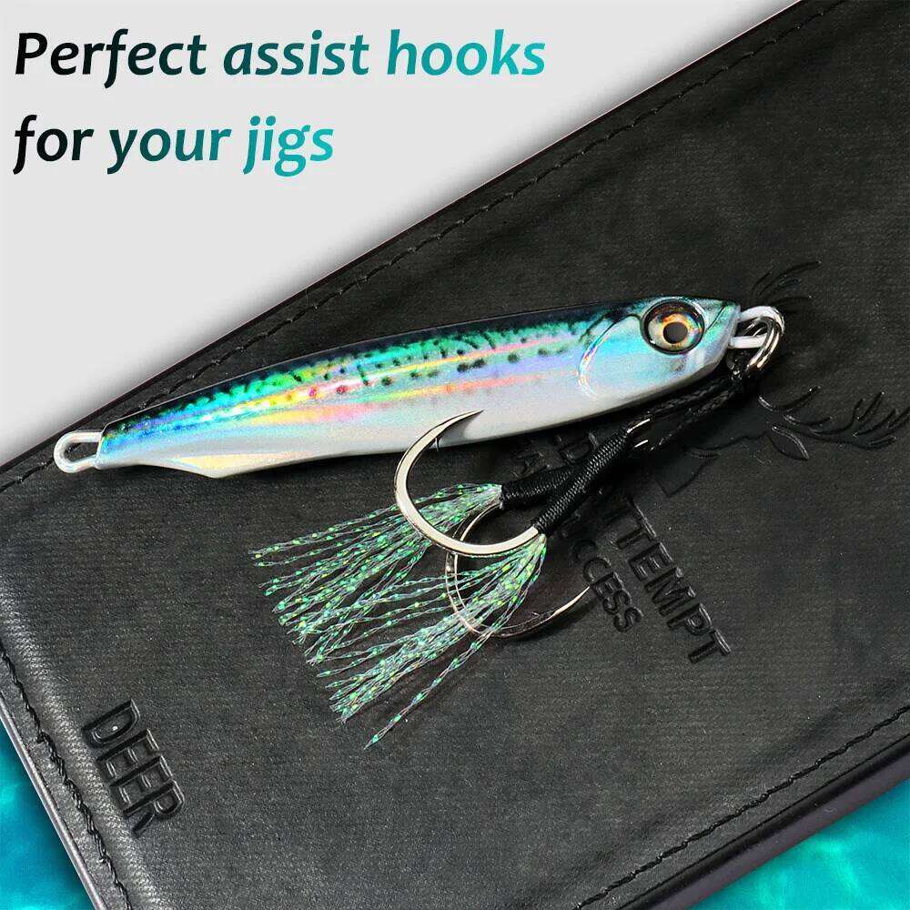 10 Pairs Cast Jig Assist Hook High Carbon Steel Angle Barbed Thread Feather Fishing Tackle Slow Jigging Tool Pesca Lure Fishhook S260305