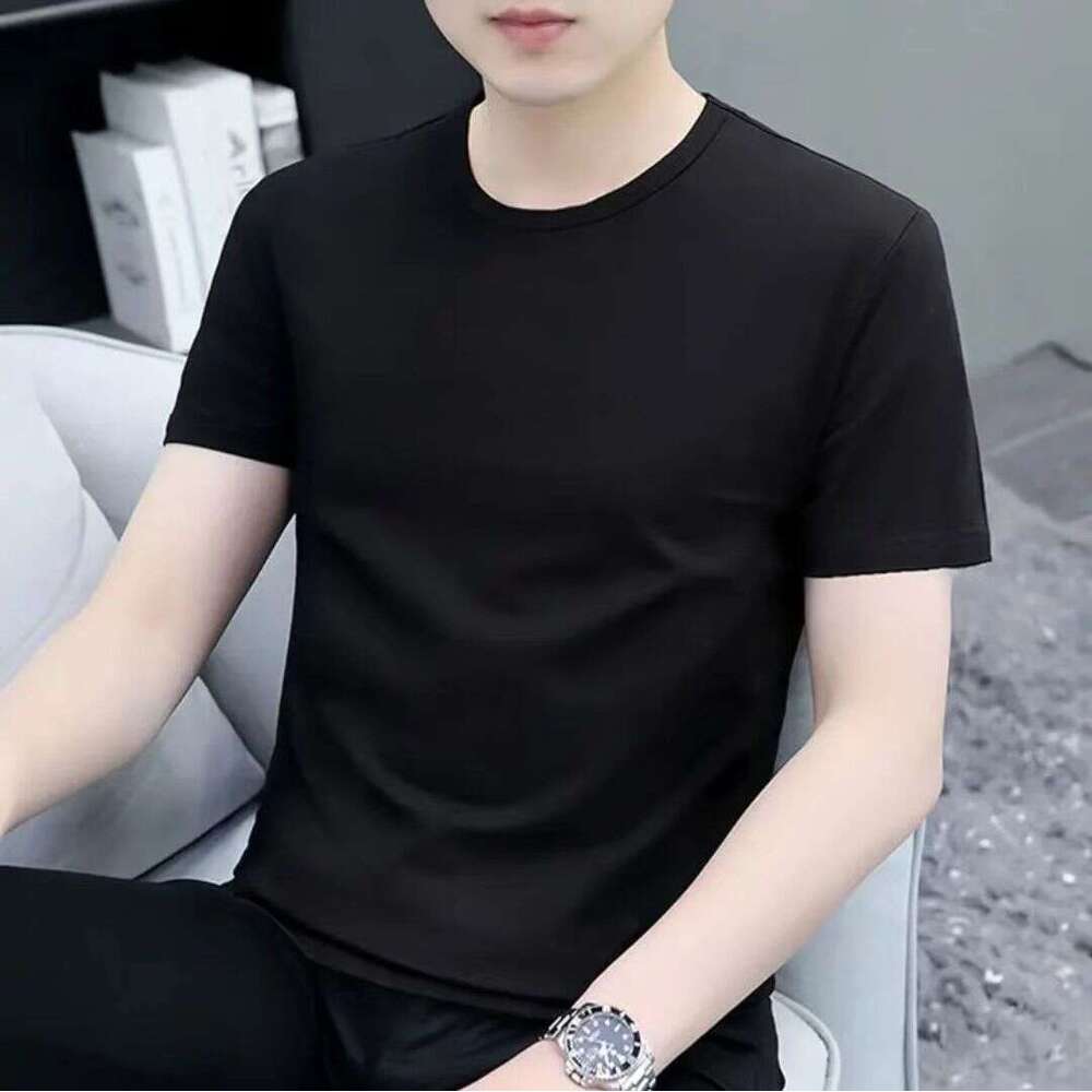Men's pure cotton 2025 round neck t-shirt, ins half-sleeve top, men's clothing, new gold star short-sleeve shirt