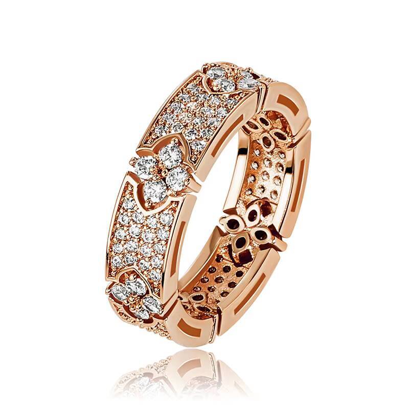 Trendy Hip Hop Micro Pave Starry Zircon Ring for Men and Women Brass with Cubic Zirconia Clover Design Unique Fashion Jewelry