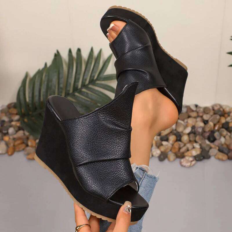 2025 Summer New Women's Fashionable and Comfortable Wedge Open toed Casual Solid Color Sandals