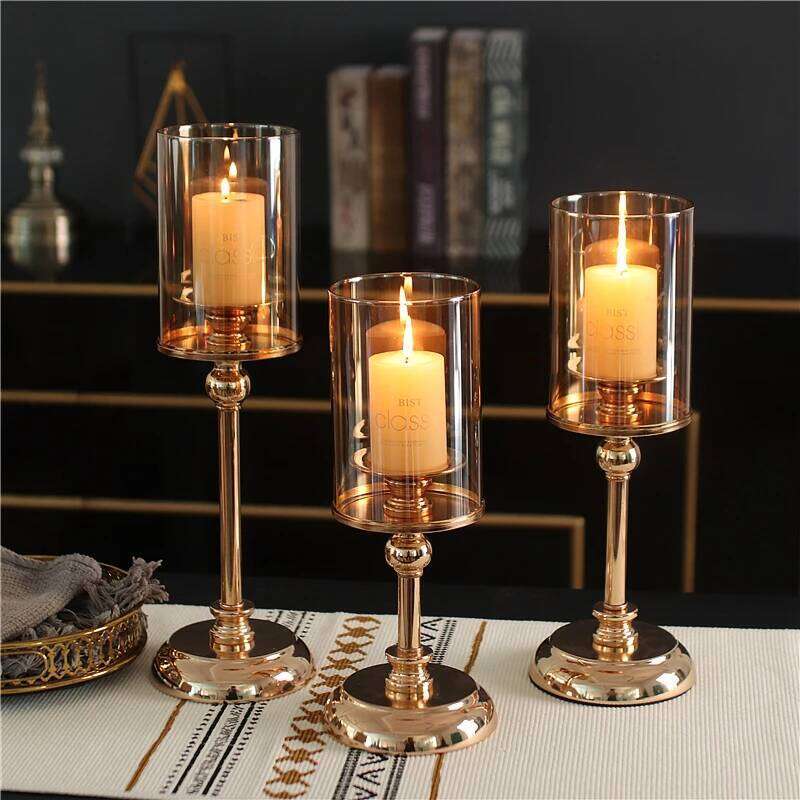 1pc Golden Glass Holders Pillar Candle Candlestick for Dining Coffee Table Wedding Events Parties Home Decor XJ260305