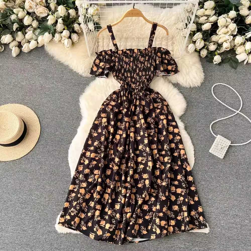 YuooMuoo Romantic Floral Print Long Summer Dress Women Fashion Off Shoulders Straps Vacation Beach Dress Korean Party Vestidos X260306