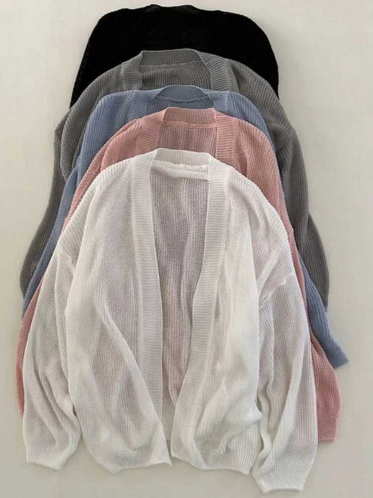 2026 Thin White Cardigan Women Summer Sunscreen Lace-up Knitwear Tops Lady Korean Style Casual Long Sleeve Sun Protected Top M260306