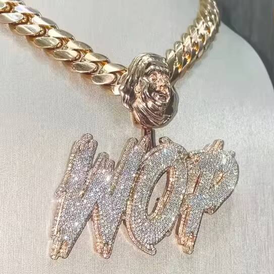 Hot Selling 925 Sterling Silver Moissanite Pendant Fully Iced Rapper Charms Custom VVS Name Letter Hip Hop Style