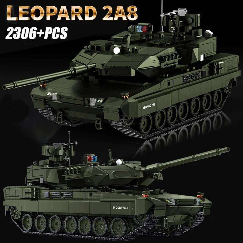 Military MOC 1/28 2306pcs Leopard 2A8 Army Main Battle Building Blocks Bricks Modern Tank Set Toys For Children Boys Gifts Z260306