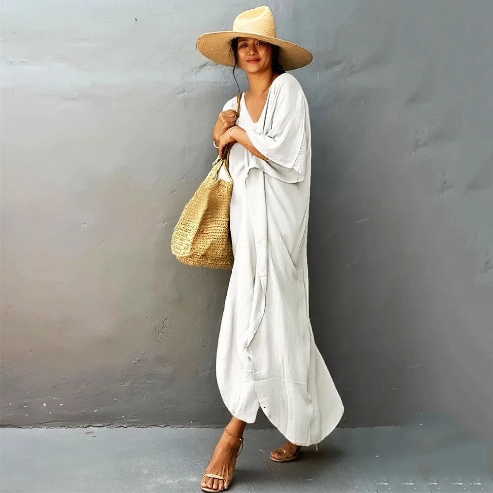 Plus Size Womens Caftan Kaftans Casual V Neck Caftans Long Soft Beach Maxi Dress for Summer 260302