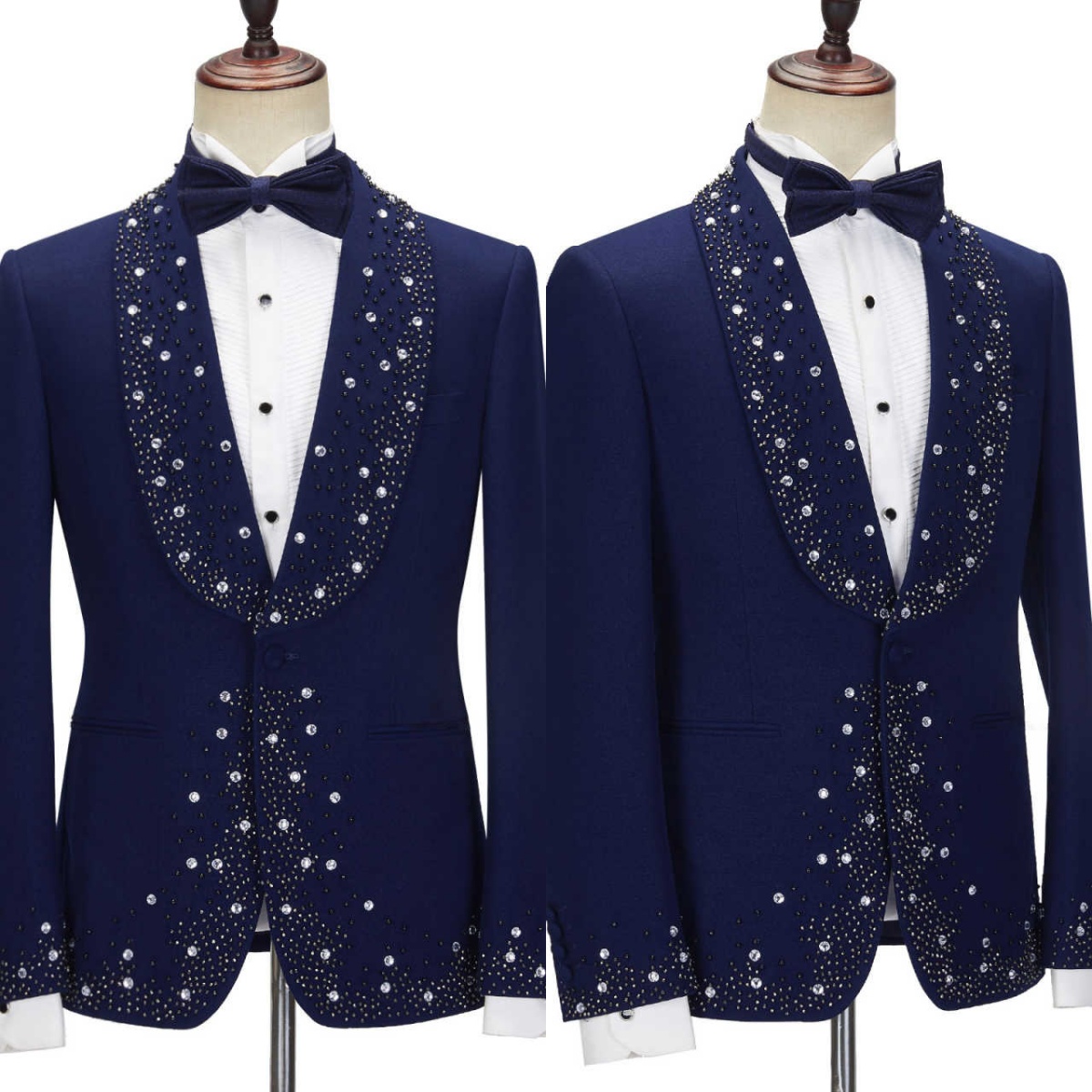 Fashion 2 Pieces Suits For Men One Button Shawl Lapel Prom Blazers Crystals Groom Wedding Tuxedos 2 Pieces Customized