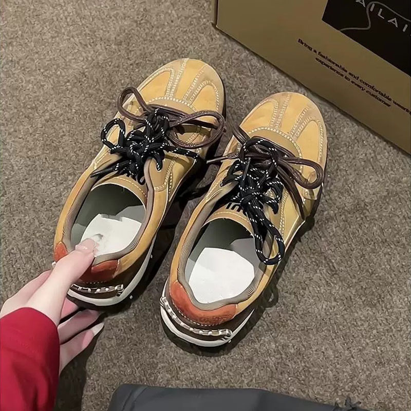 Cowhide Edition Thick soled German Training Shoes for Women Autumn Edition Versatile Sports and Leisure Board Shoes Brown Retro Forrest Gump Shoes