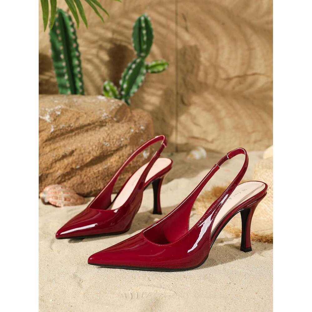 Ladies' Fashion Elegant Patent Leather Pointed-Toe Stilettos, Comfortable Simple and Versatile Thin High Heels