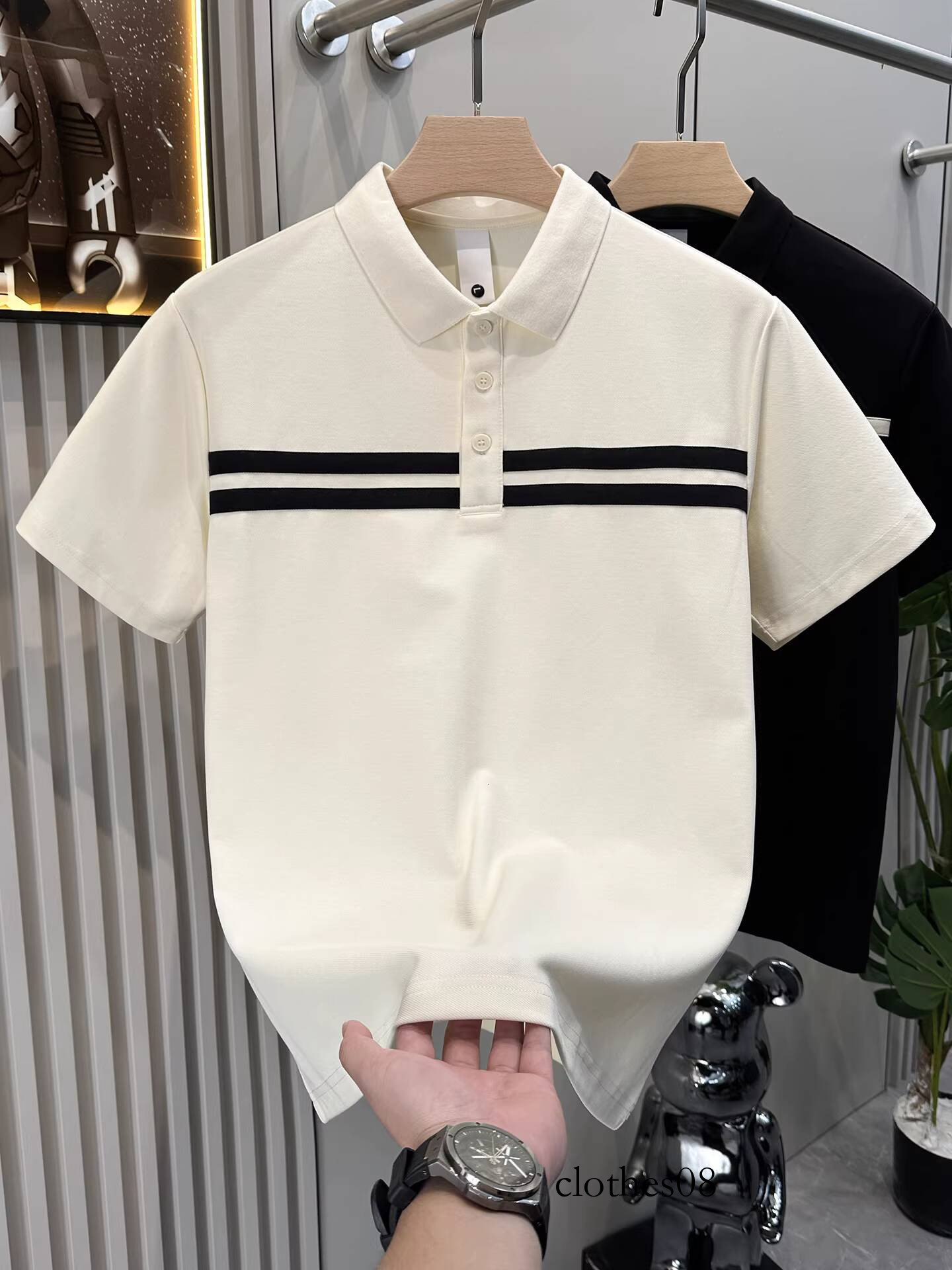 Men's Patchwork Striped Polo Shirt Short Summer 2025 Versatile Fashionable Youth Elegant Light Luxury Half Sleeve T-Shirt