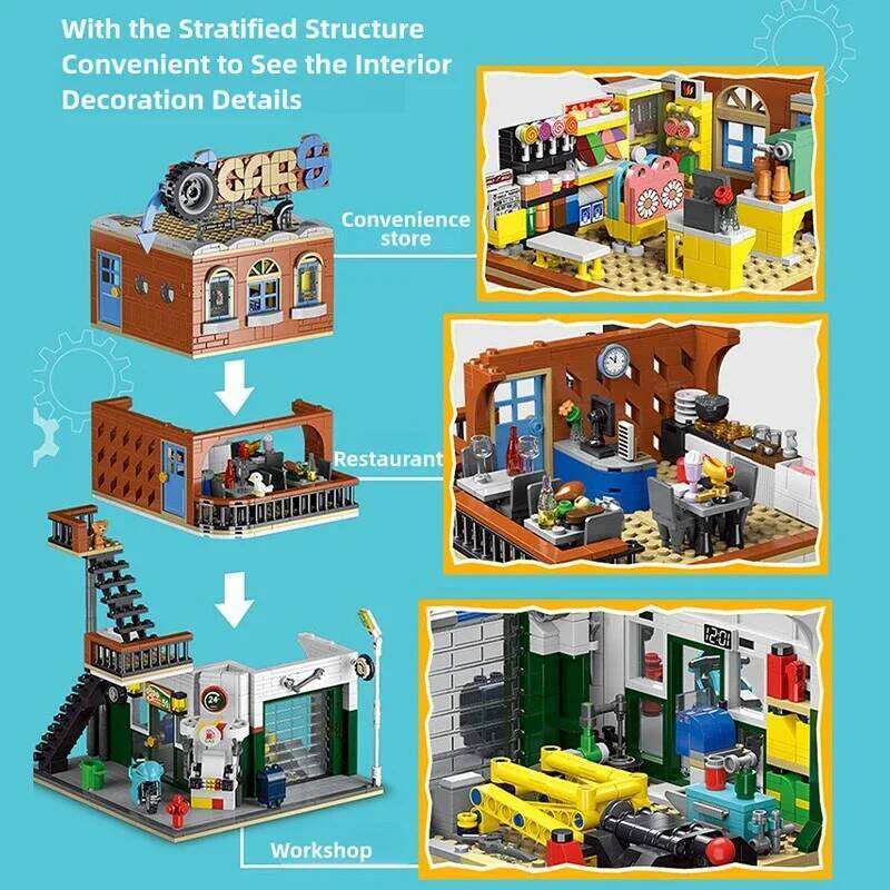1637PCS Cities Repair Shop Building Blocks Classic City Street View Model Bricks Desktop Decoration Toys For Kids Holiday Gifts Z260305