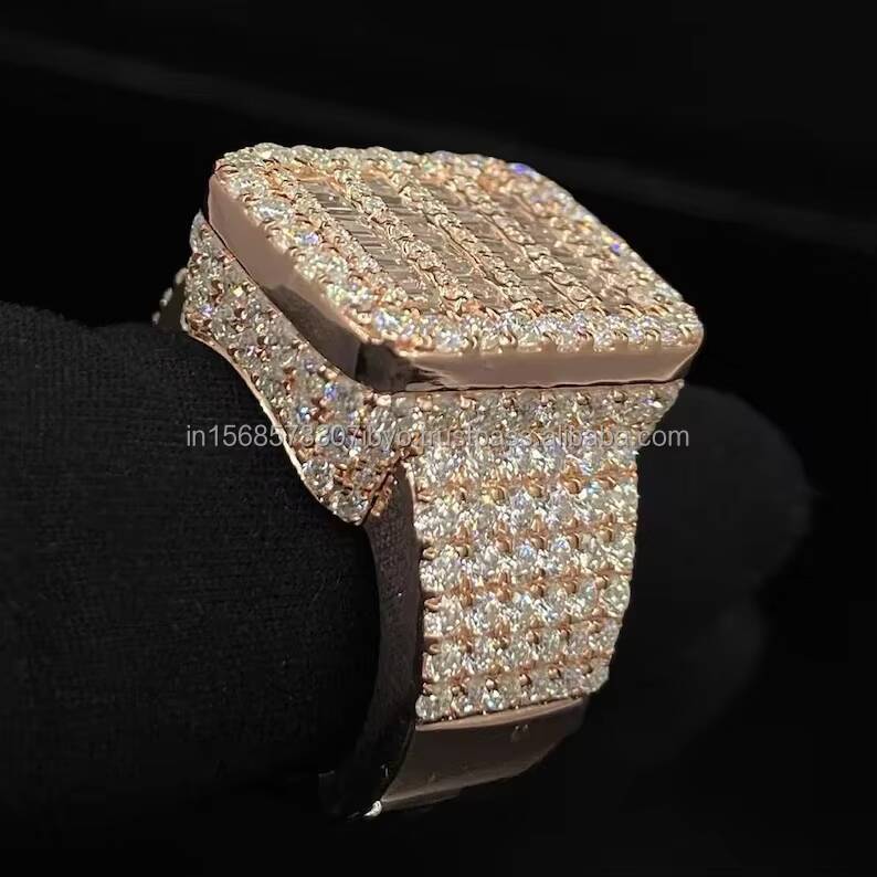 Mens Iced Out Baguette Diamond Engagement Ring 925 Silver VVS Moissanite Champion Ring Custom Hip Hop Ring