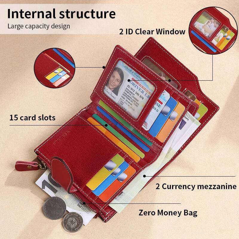 RFID anti-theft brush new three multi fold genuine leather cowhide wallet multifunctional anti tamper magnetic card bag sho C260304