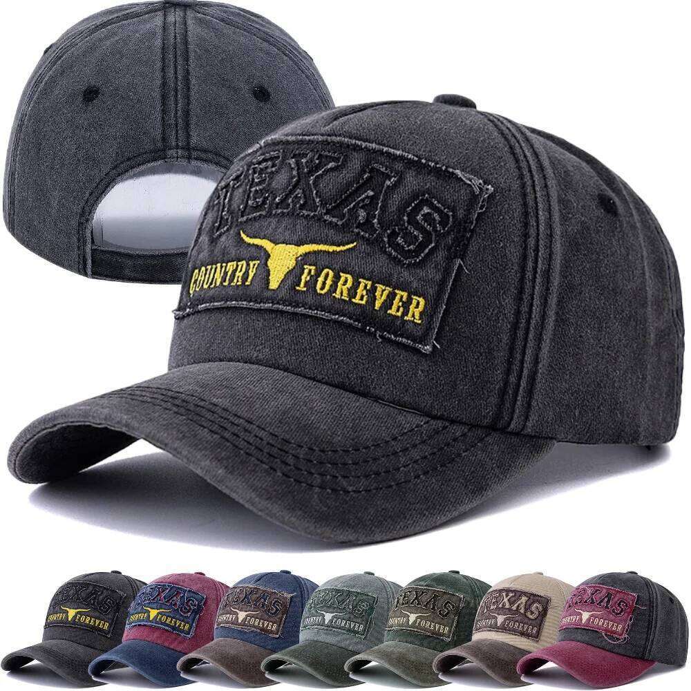 Unisex Washed Cotton Vintage Baseball Cap TEXAS Letter Oxhead Embroidery Outdoor Sports Dad Hat For Men Women Hats Y260304