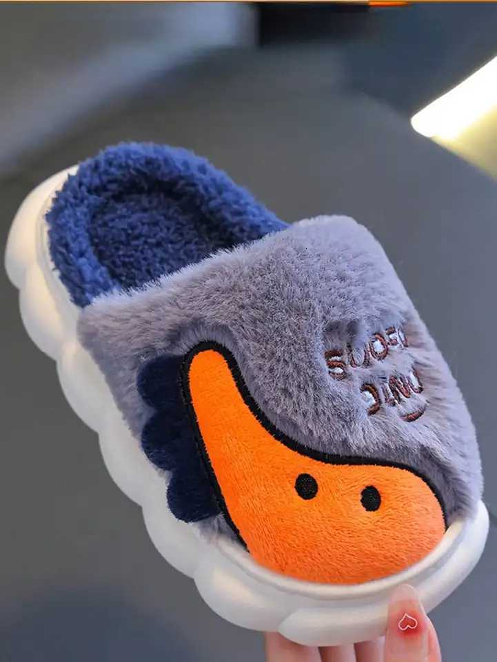 Boys and girls dinosaur warm fleece and anti-slip thick-soled slippers S260305