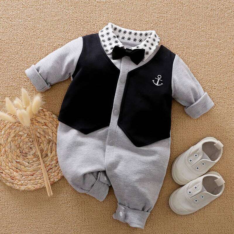 Baby Boys Outfit Infant Clothes Gentleman Suits Long Sleeve Toddler Onesie Costume Romper Jumpsuit 100% Cotton Spring and Autumn Z260306