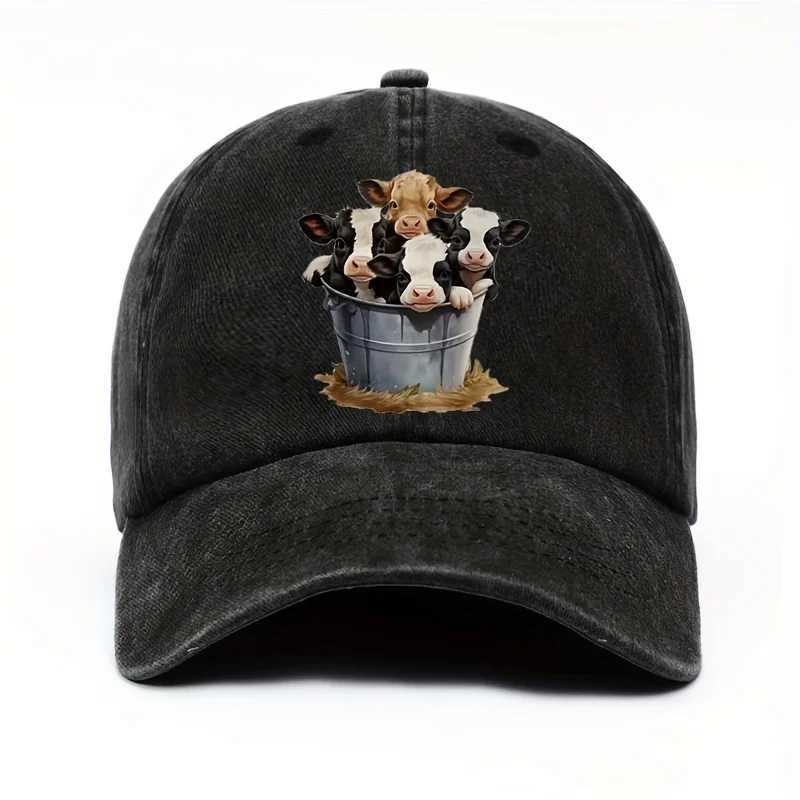 Cute cow print baseball cap with adjustable brim for outdoor sun protection and casual duckbill cap suitable for men and women S260306