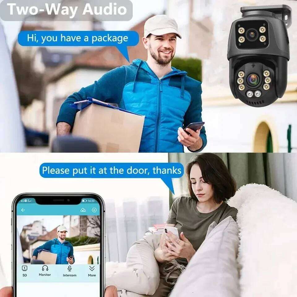 4K 8MP HD POE PTZ Outdoor 4MP Lens Dual Screen AI Human Detection IP Camera CCTV Audio Video Surveillance P2P iCSee 26W0306