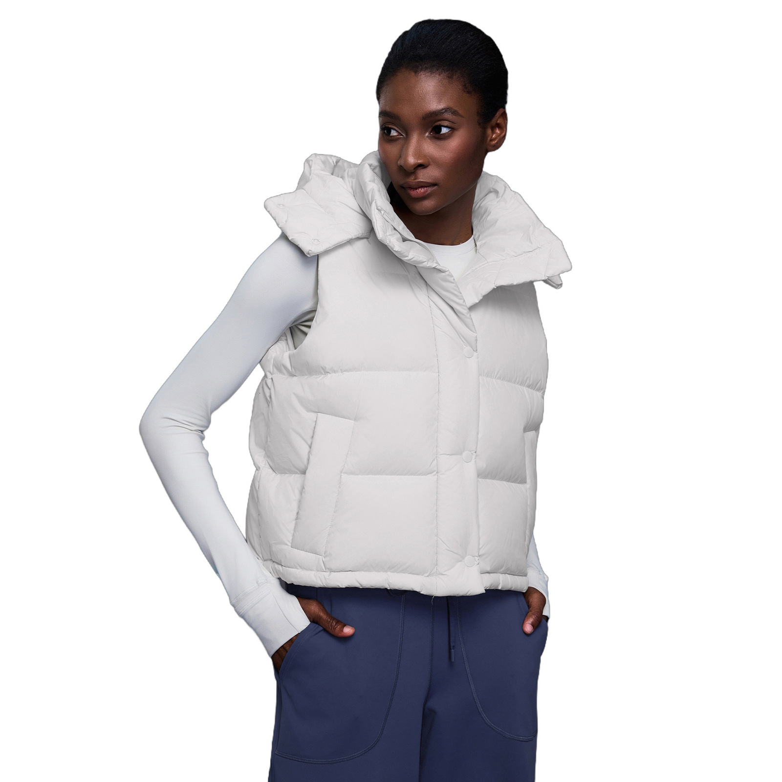 Winter Hooded Down Vest for Women Short Style New National Standard 90 White Duck Down Warm Vest Jacket D25143 211108
