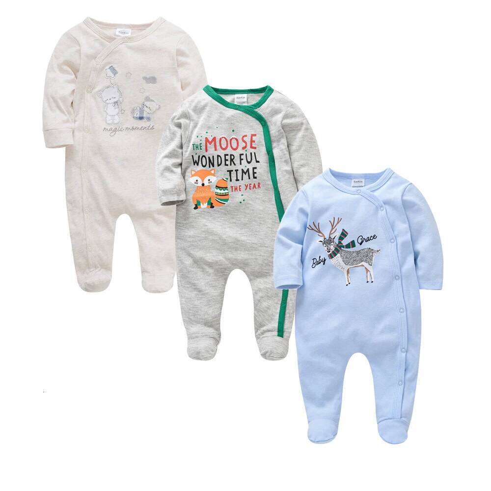 2025 3 pcs/lot Baby Boy Girls Rompers 100% Cotton Long Sleeve Overalls 0-12 Months Cool Print Newborn Jumpsuit Z260306