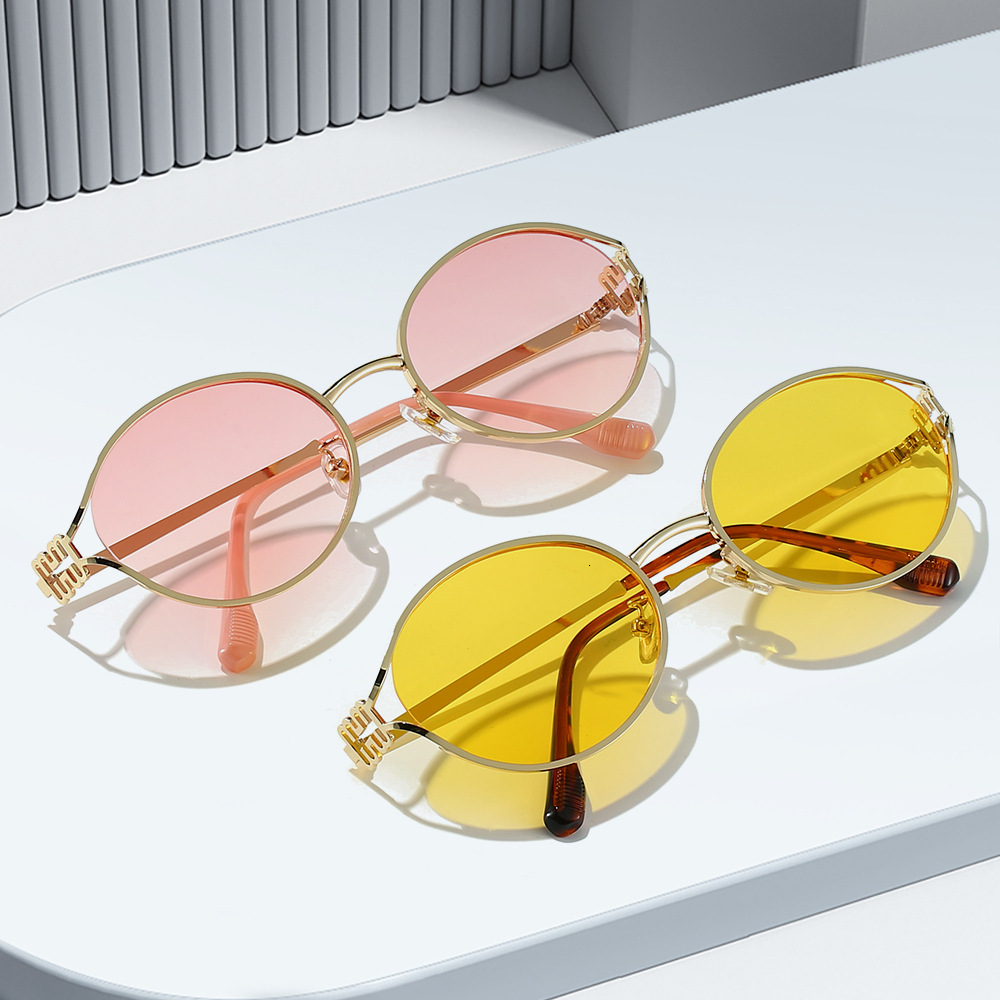 25 new frame metal sunglasses for women, fashionable and high-end, anti-blue light, round frame, unique design