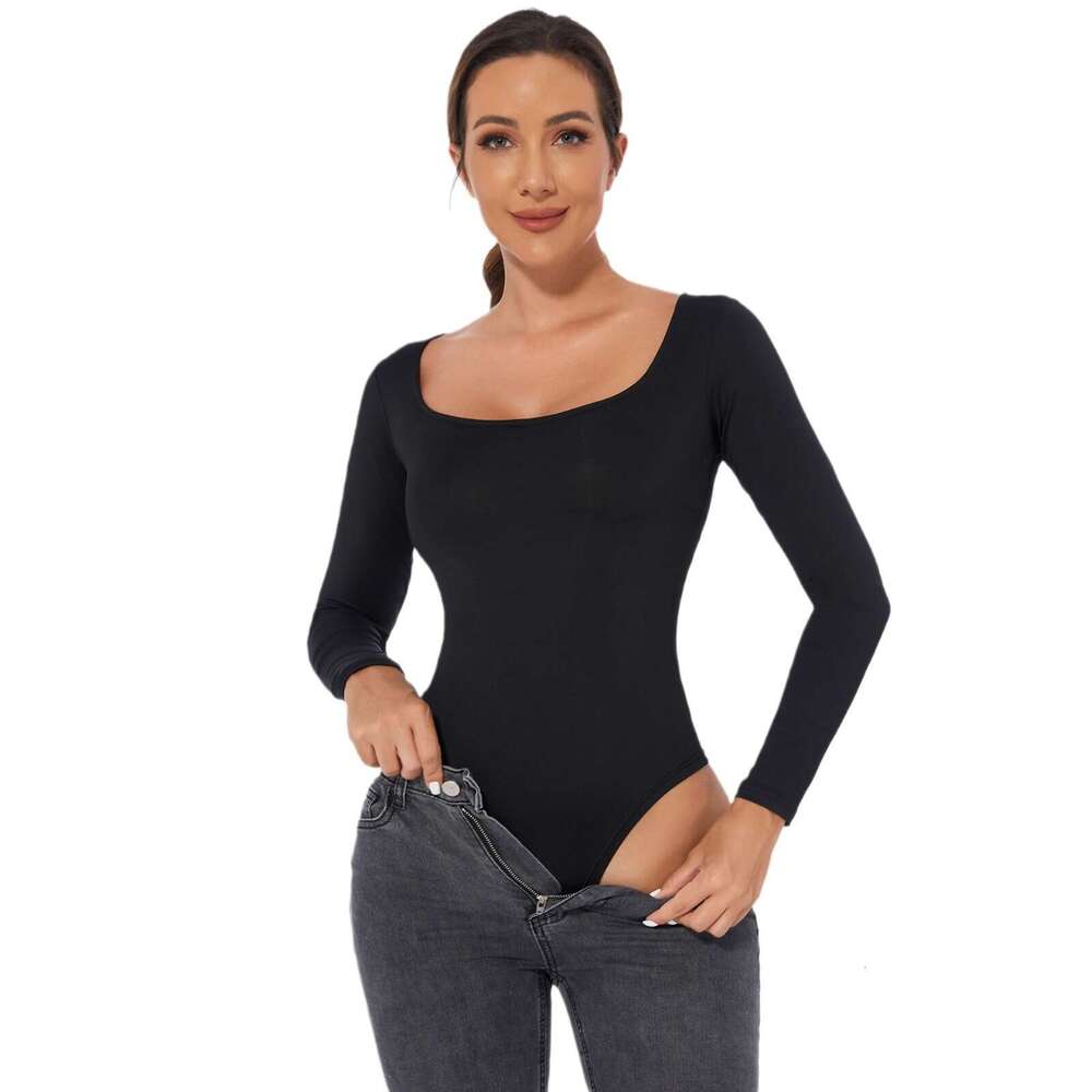 European and American Export Plus Size Slim Fit Base Shirt T-Shirt Long Sleeve Jumpsuit Women's Top