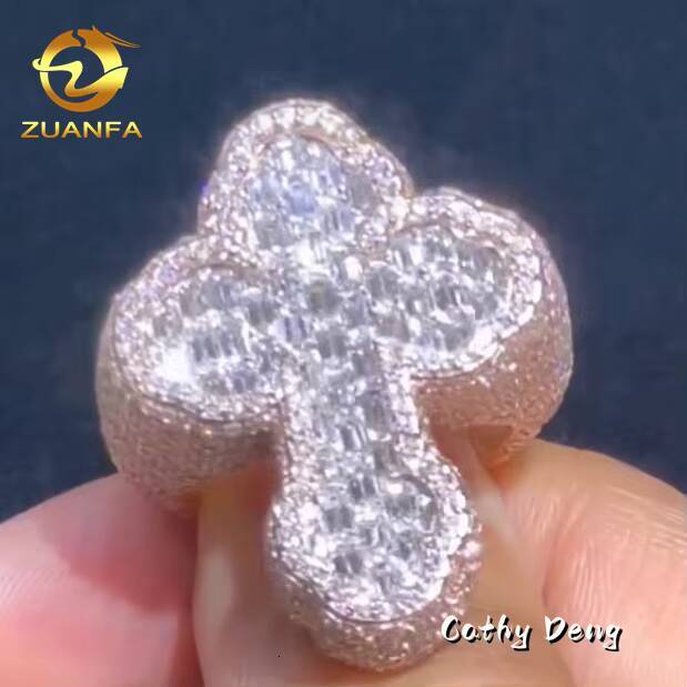 Hot Selling Moissanite Men Diamond Rings 925 Sterling Silver Ice Out Ring Cross Moissanite Hip Hop Ring