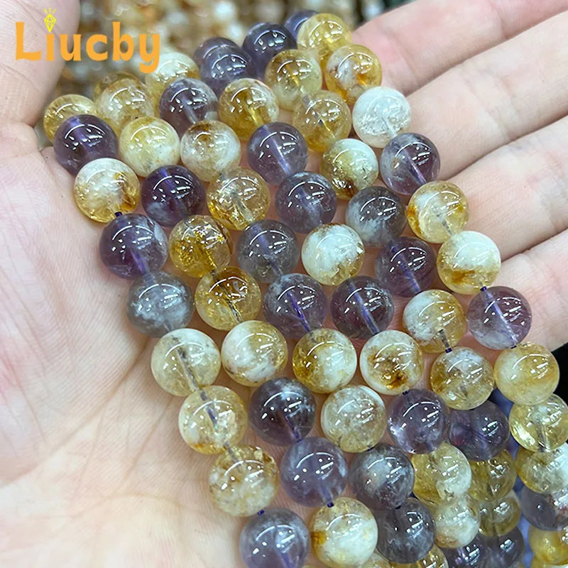 Advanced sense Natural Stone Purple Yellow Chalcedony Beads DIY Bracelets Accessories For Jewelry Making 15 Wholesales 6/8/10mm 260302