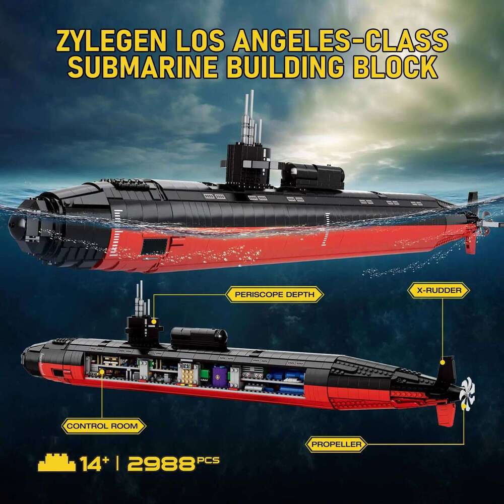 2988Pcs SSN-688 Nuclear Submarine Warship Blocks Model Military Battleship Building Toys Kits Gifts for Boys and Teens Z260306