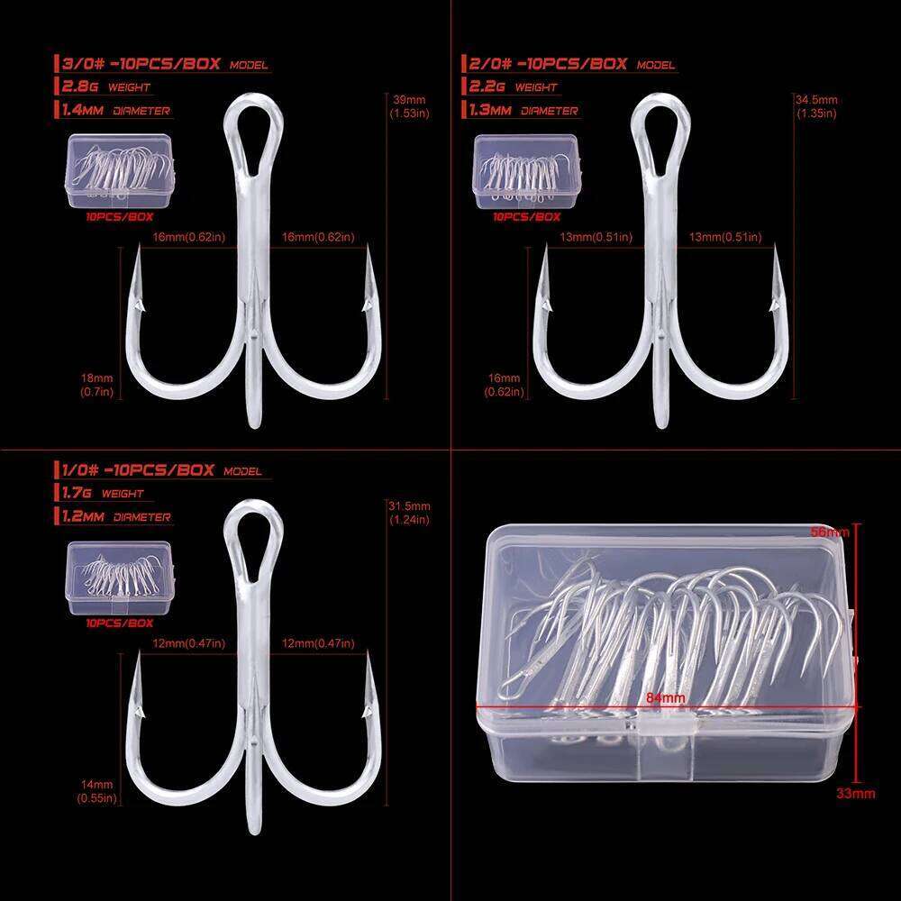10pc/Box White Color FISHHOOK Overstriking Antirust Fishing Tackle 1/0#2/0#3/0# High Carbon Steel Treble Hook S260305