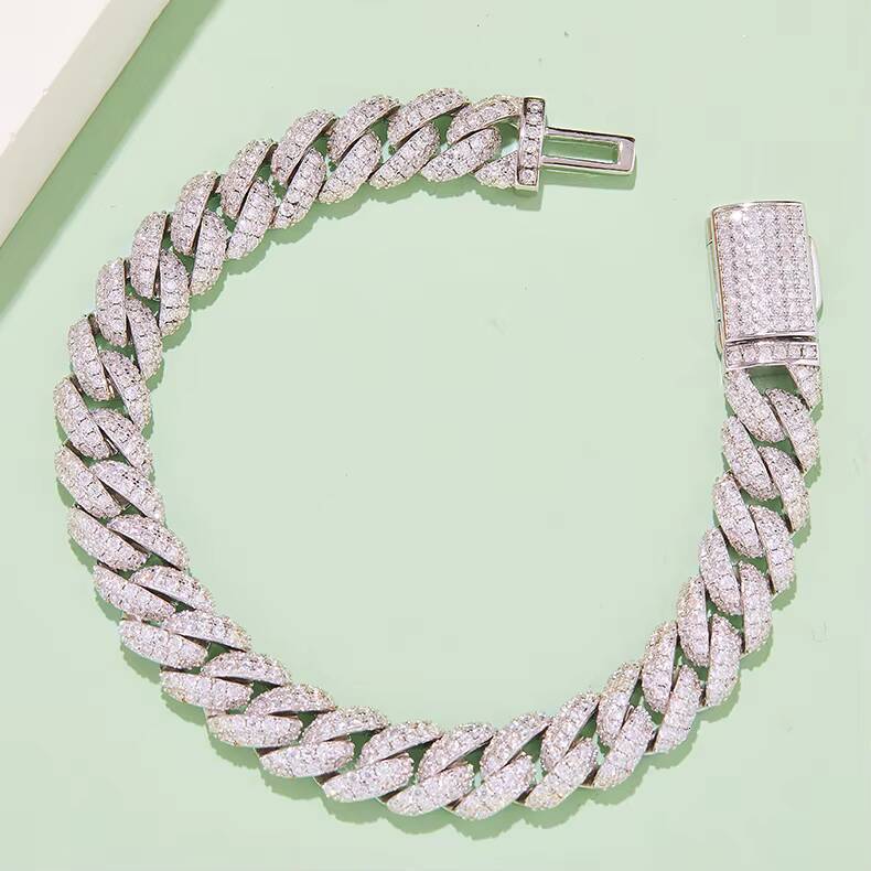 Hip Hop Style Iced Out Pave 10mm Link Chain Bracelet 925 Sterling Silver D Color VVS Moissanite Cuban Chain for Men