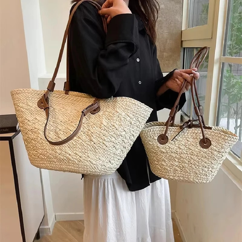 Shoulder Bag Handmade Straw Woven Large Capacity Highquality Basket Bag Summer Beach Vacation Fashion Handbag Forwomen 260302
