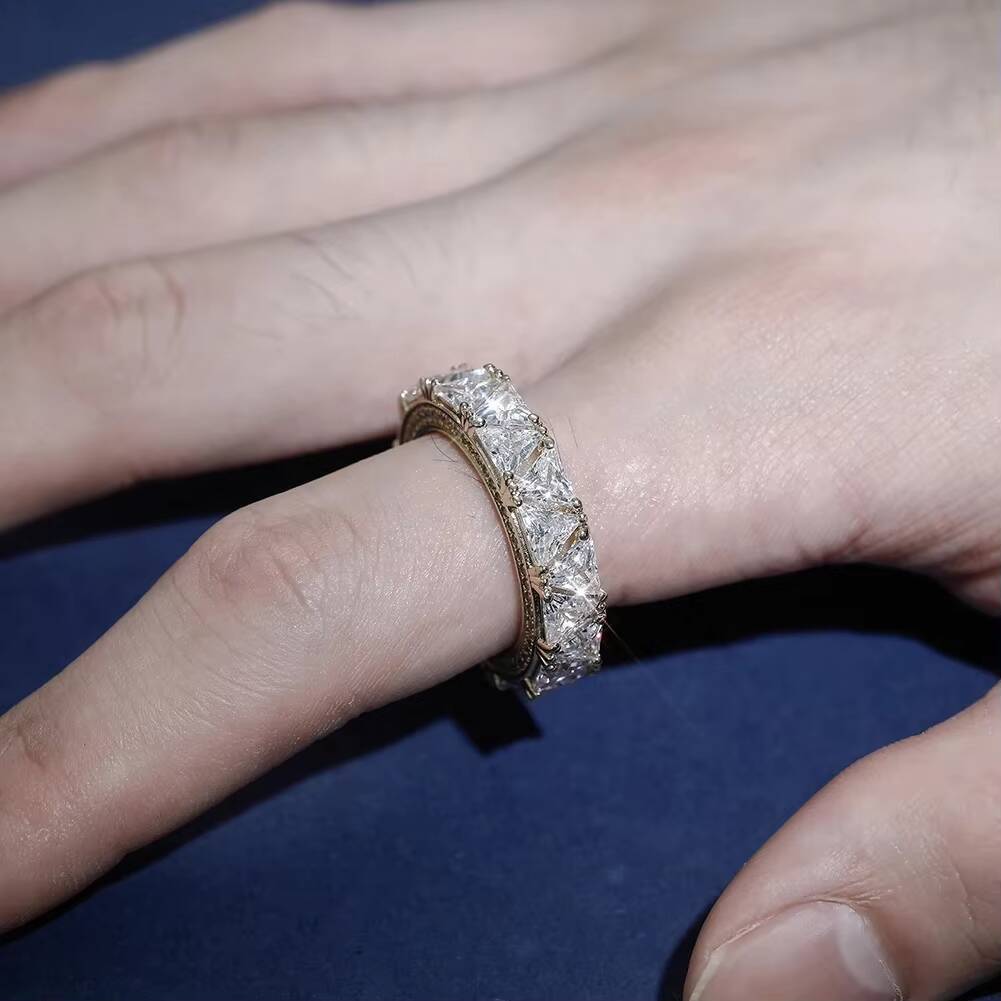 Fashion Jewelry Urban Men Women Hip Hop Brass Gold Rhodium Plated Iced Triangle Zircon Couple Ring Round Cut Wedding Rings