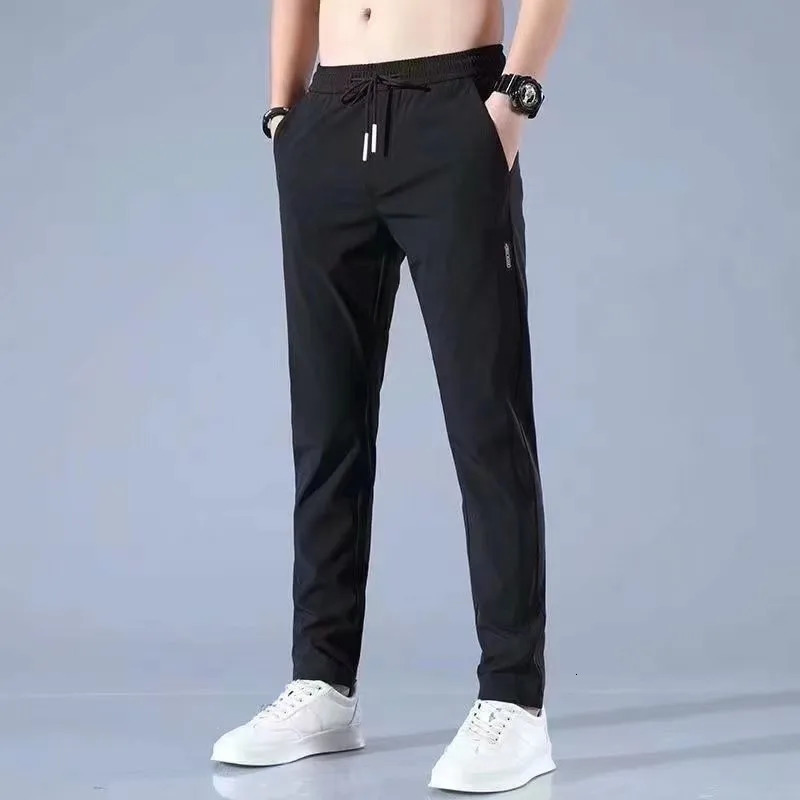 summer slim Korean version plus size trendy straight tube light business ice silk casual pants for men slim fit pants 260306