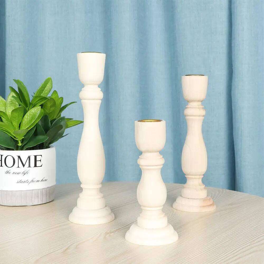 1 PCS Classic Candlestick Vintage Unpainted Holder Simple Retro Wooden Pillar Candle Stand XJ260305