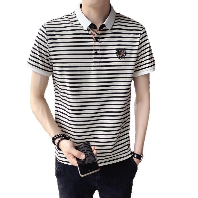 Luxury Brand Designer Clothes 2025 Summer European Trend Brand POLO Shirt Men's Striped Embroidered Short Sleeve Men's Turn-Down Collar Top 