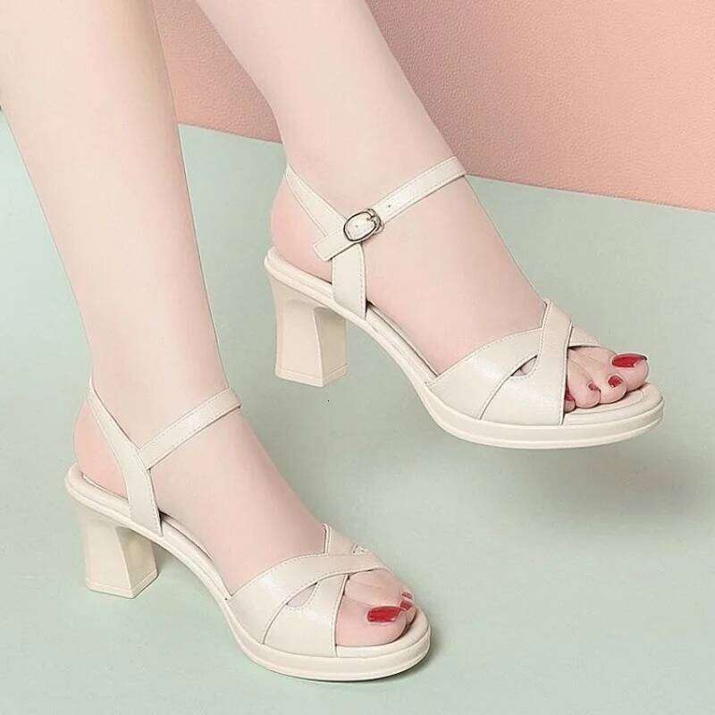 Women's High-Heel Sandals - Chunky-Heel Breathable Comfort Heels, Perfect for Summer Weddings, Evening Events, and Everyday Wear