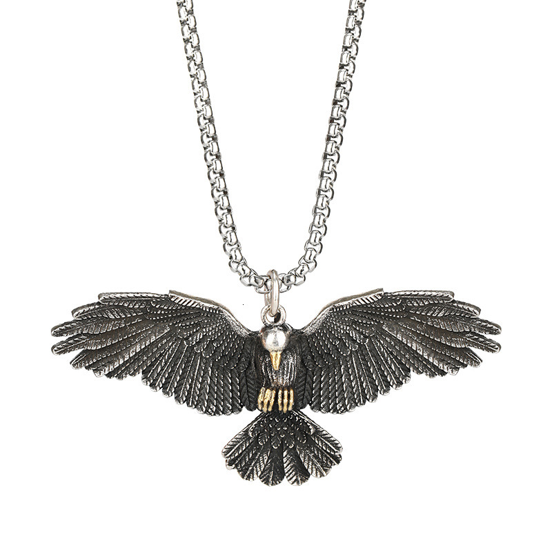 Necklace European and American Domineering Spreading Necklace Wings Cool Men's Titanium Steel Necklace Hip Hop Punk Street Trendy Pendant Necklac