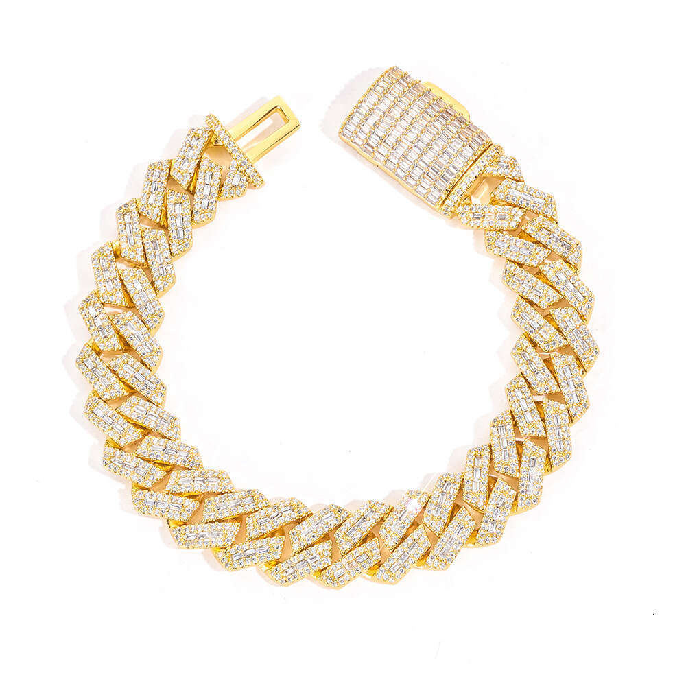 European and American hip-hop 14mm diamond-shaped Cuban chain mixed with T-shaped men's trendy high-quality zircon bracelet, custom-made