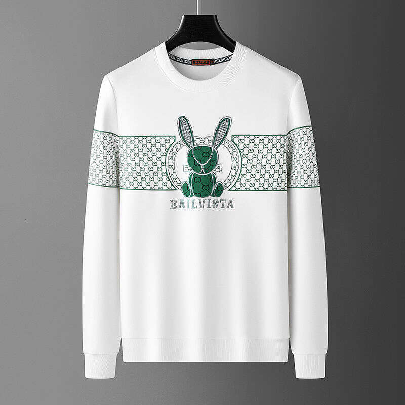 2026 European Sweatshirt, Trendy Luxury Men's Clothing, Cartoon Rhinestone Print, High-End Casual Round Neck Long Sleeve