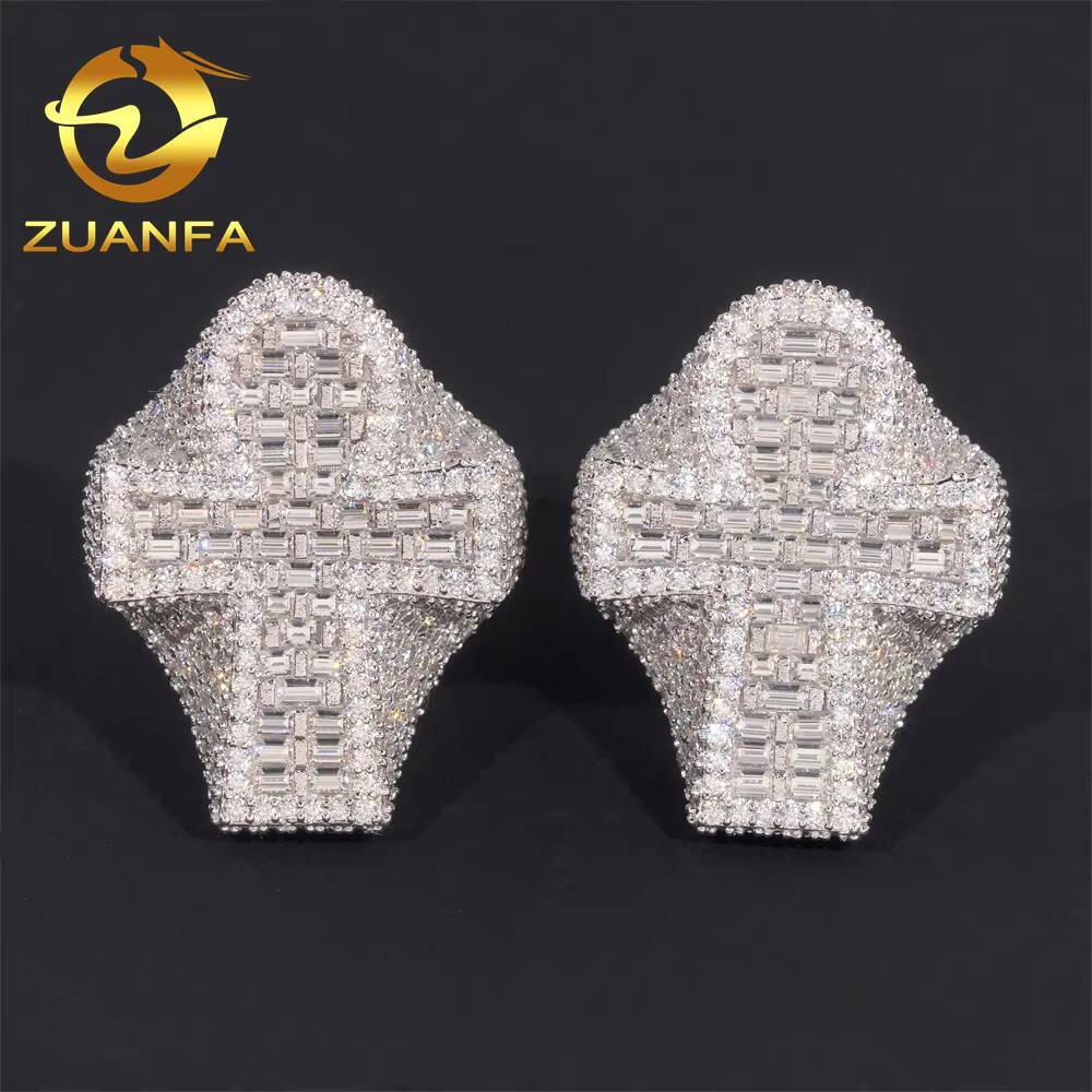 Hot Selling Moissanite Men Diamond Rings 925 Sterling Silver Ice Out Ring Cross Moissanite Hip Hop Ring