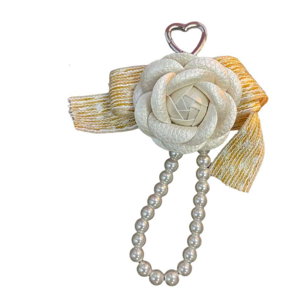 Sweet camellia pearl phone strap, bag and car key pendant, airpods earphone case accessory