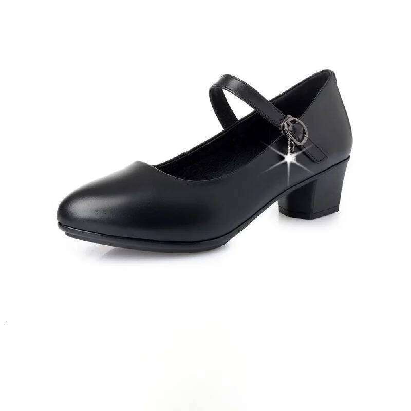 New A/W Women's Medium Heel Pumps - Soft Leather Non-Slip with Adjustable Buckle, Comfortable for Daily & Casual