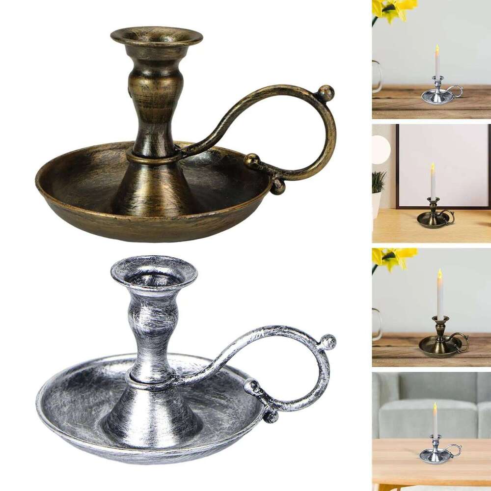 Retro Handheld Holder, Table Candlelight Stand Desk Romantic Candelabra Metal Candlestick for Anniversary Holiday XJ260305