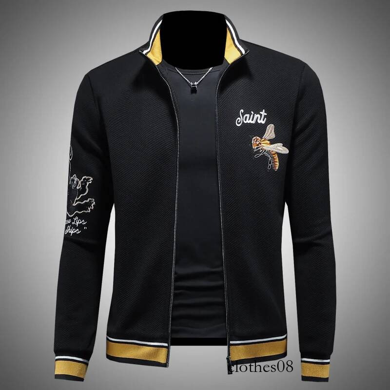 Casual Long Sve Men's Sweatirt Spring Autumn Sle Embroidered Striped Zipper Cardigan Faionable Personali Outerwear