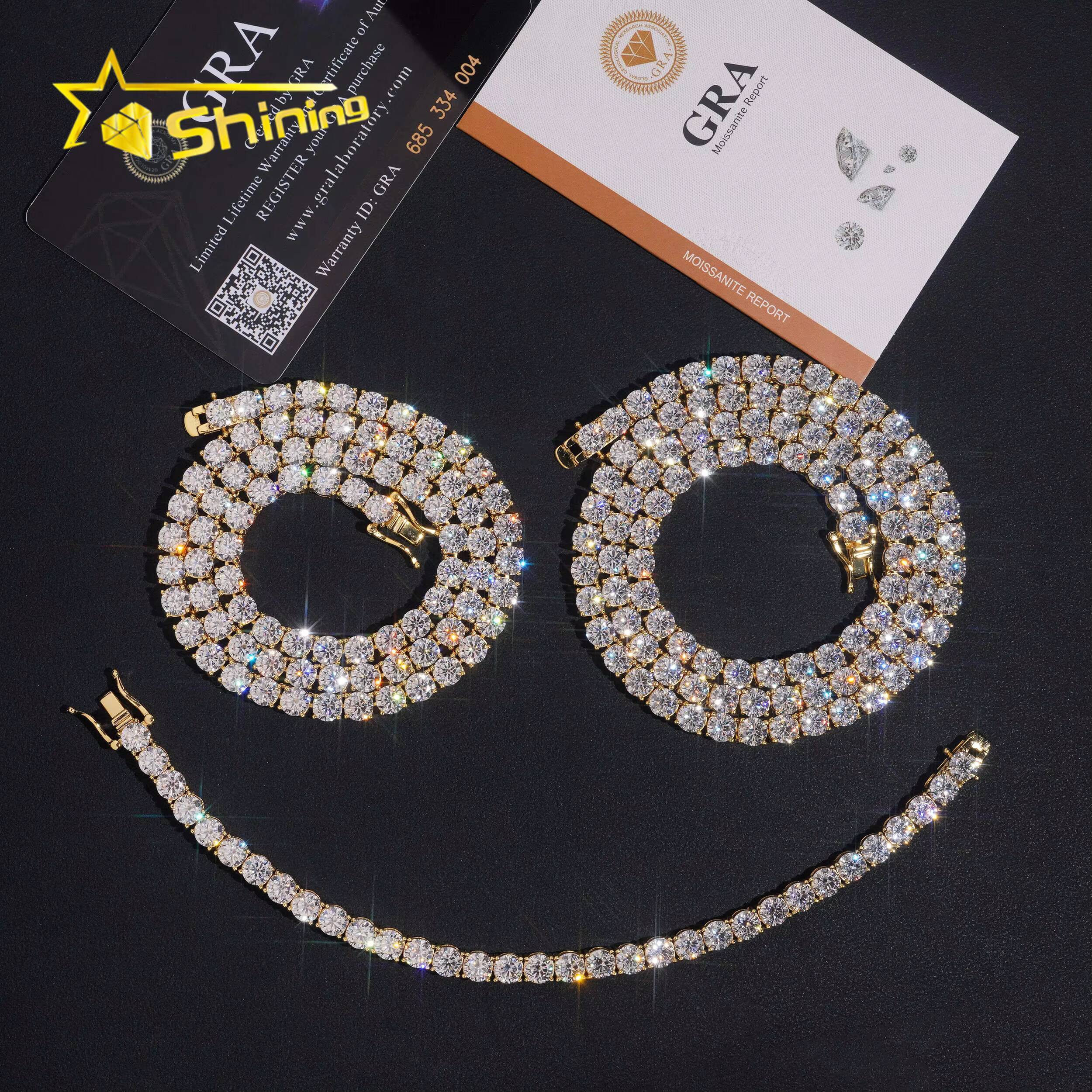 USA Warehouse Fast Shipping 925 Silver 5mm Moissanite Tennis Necklace GRA Certificated Iced Out Moissanite Tennis Chain Men