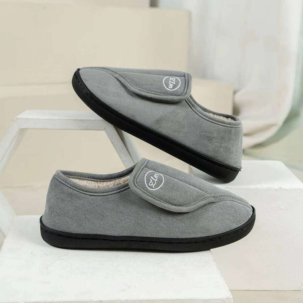 Litfun Winter Fluffy For Women Anti-slip Velcro Indoor Cotton Shoes Warm Fur Home Slides Flat Bottom Women's Slippers