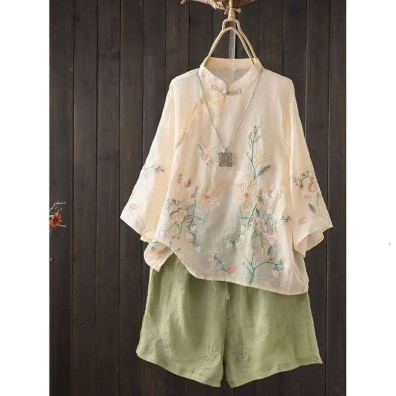 Mardi Hefxessdr Sve Embroidered Cotton Linen irt Thin Spring Autumn Women's Traditional Chinese Sle Zen Tea Ceremony Top Chinese style shirt wome